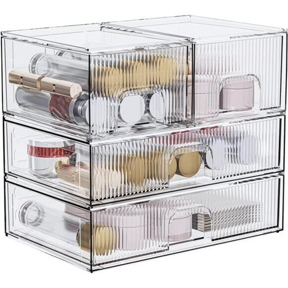 Acrylic Stackable Storage Drawers Clear Organizer for Makeup Bathroom Pantry - Picture 1 of 7